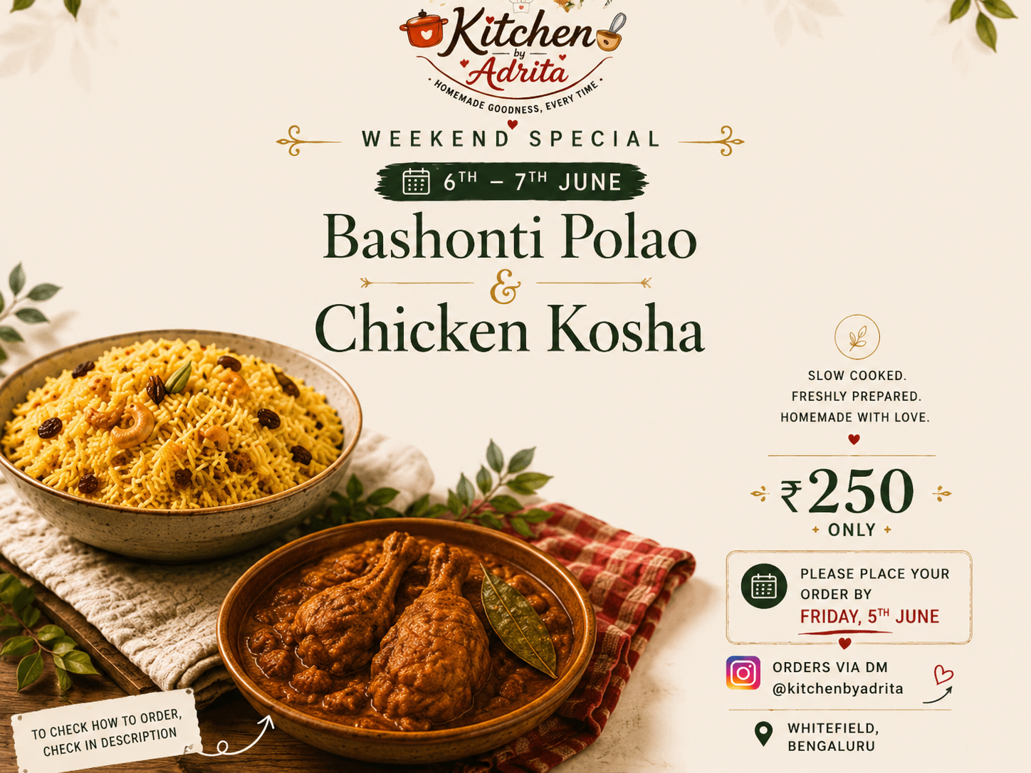 Bashonti Polao and Chicken Kosha